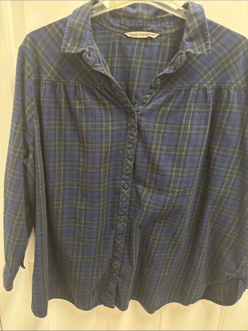 hippie laundry Blue and Black Plaid Button-Down Shirt